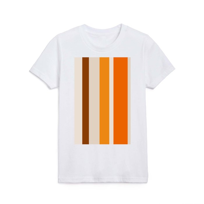 Vertical Stripe Retro Modern Pattern in 70s Orange Brown Beige Kids T Shirt