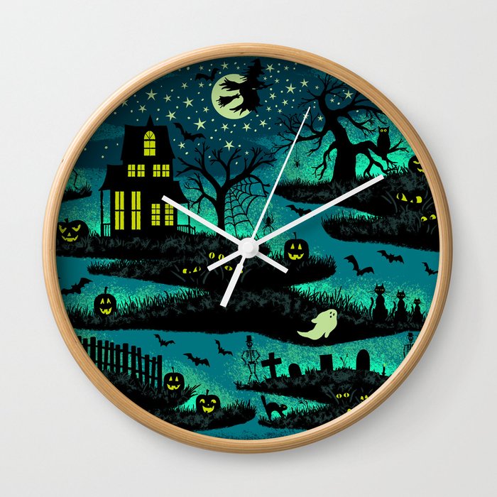 Halloween Night - Fox Fire Green Wall Clock