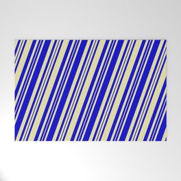 [ Thumbnail: Pale Goldenrod & Blue Colored Lines/Stripes Pattern Welcome Mat ]