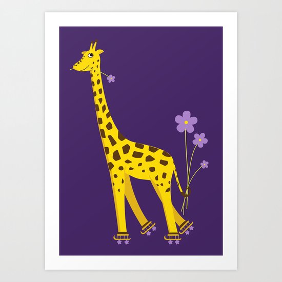 Funny Giraffe Roller Skating Art Print