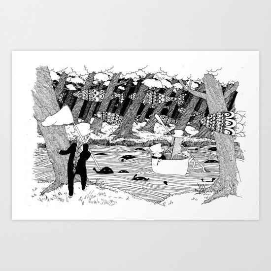 Traveling through the forest in the cup Art Print