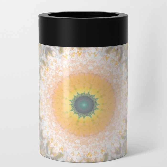 White Lily Mandala - Peach And Green Art Can Cooler