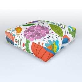 Spring Abstract Ferns Flowers and Song Birds Outdoor Floor Cushion