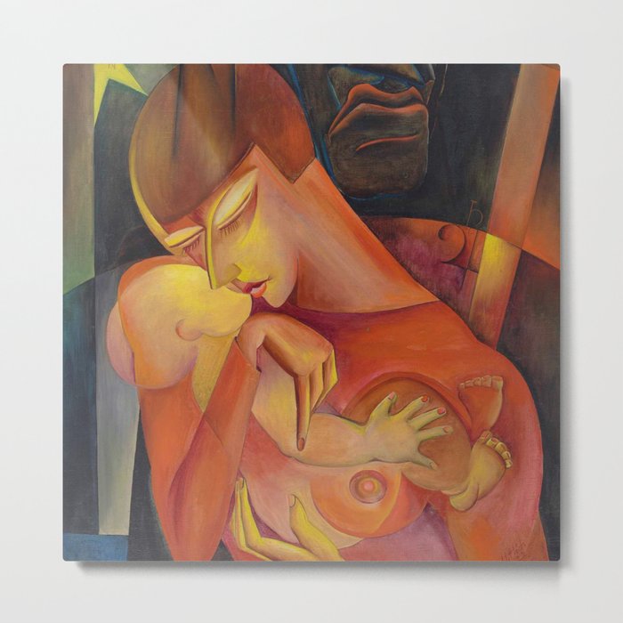 Mother and Child portrait painting by Hannah Höch   Metal Print