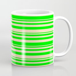 [ Thumbnail: Lime & Tan Colored Lined Pattern Coffee Mug ]