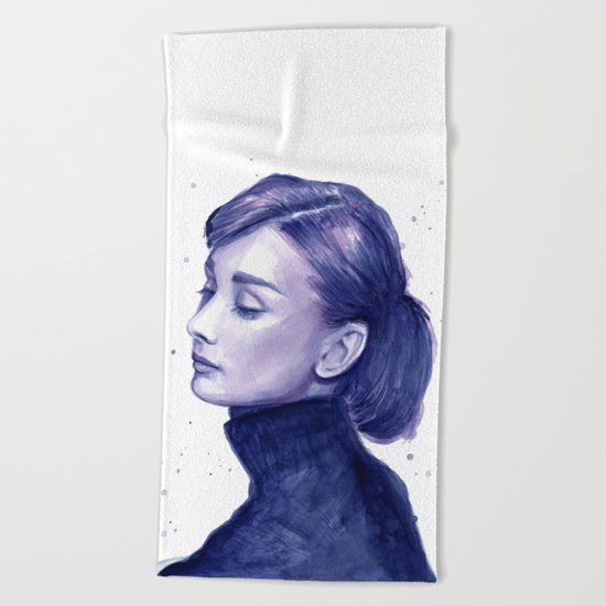 Audrey Hepburn Watercolor Portrait Beach Towel