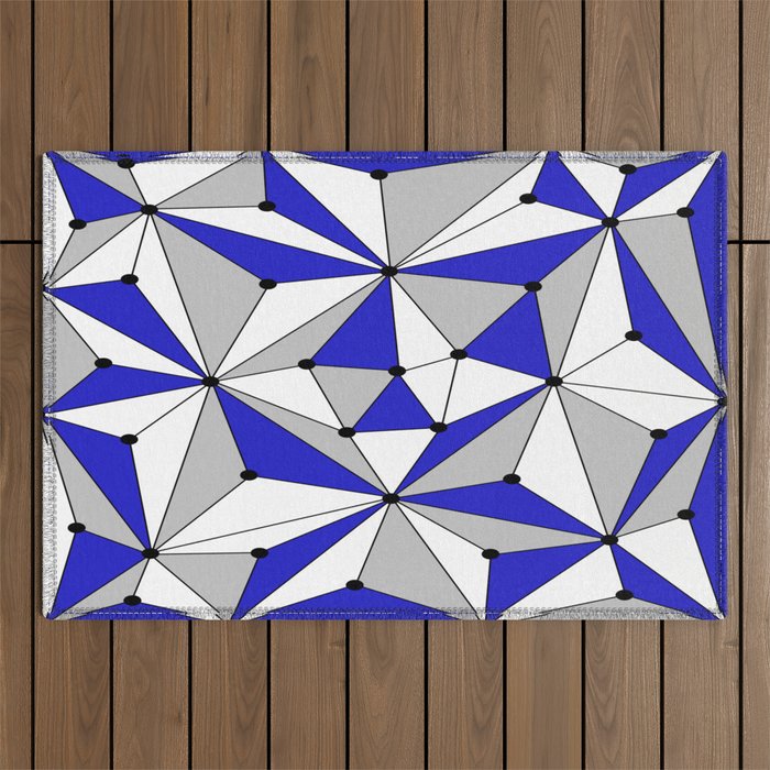 Abstract geometric pattern - blue, gray and white. Outdoor Rug