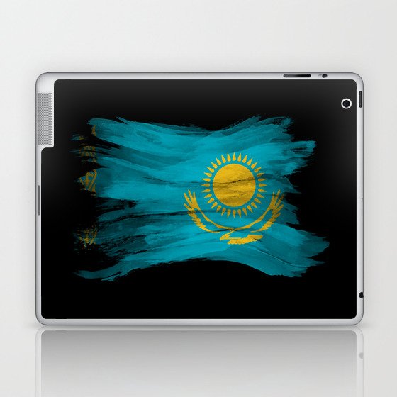 Kazakhstan flag brush stroke, national flag Laptop & iPad Skin