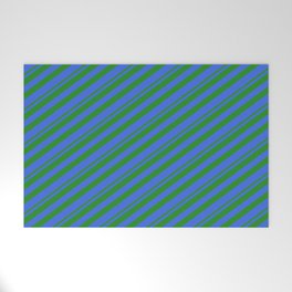 [ Thumbnail: Forest Green & Royal Blue Colored Lined Pattern Welcome Mat ]