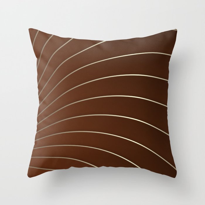 Golden Lines on Chocolate Gradient Background, Elegant Design Throw Pillow