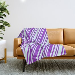 [ Thumbnail: Dark Orchid & Light Cyan Colored Stripes/Lines Pattern Throw Blanket ]