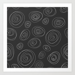 Circle Swirls Charcoal & White | Pattern Art Print
