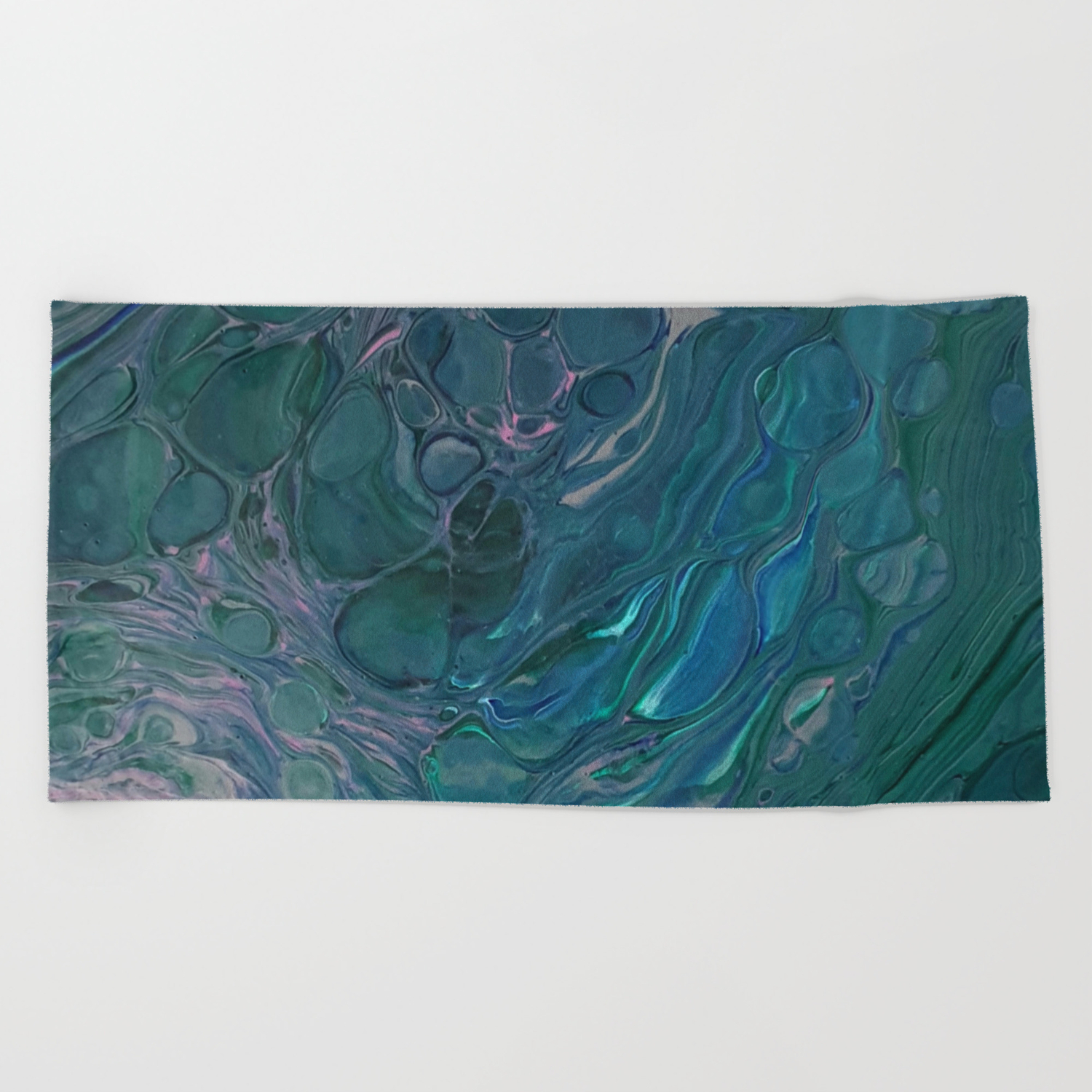 Unseen Dark Teal Acrylic Pour Abstract Art Beach Towel By