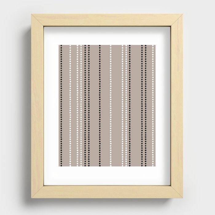 Ethnic Spotted Stripes, Mocha, Black and White Recessed Framed Print