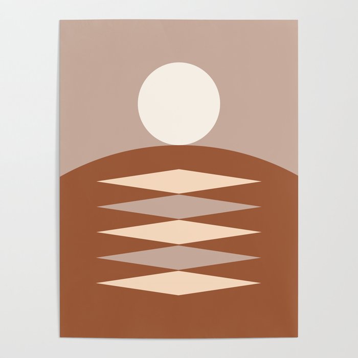 Abstract Geometric Sunrise 18 in Terracotta Beige Poster