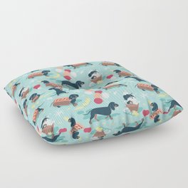 Hot dogs and lemonade // aqua background navy dachshunds Floor Pillow