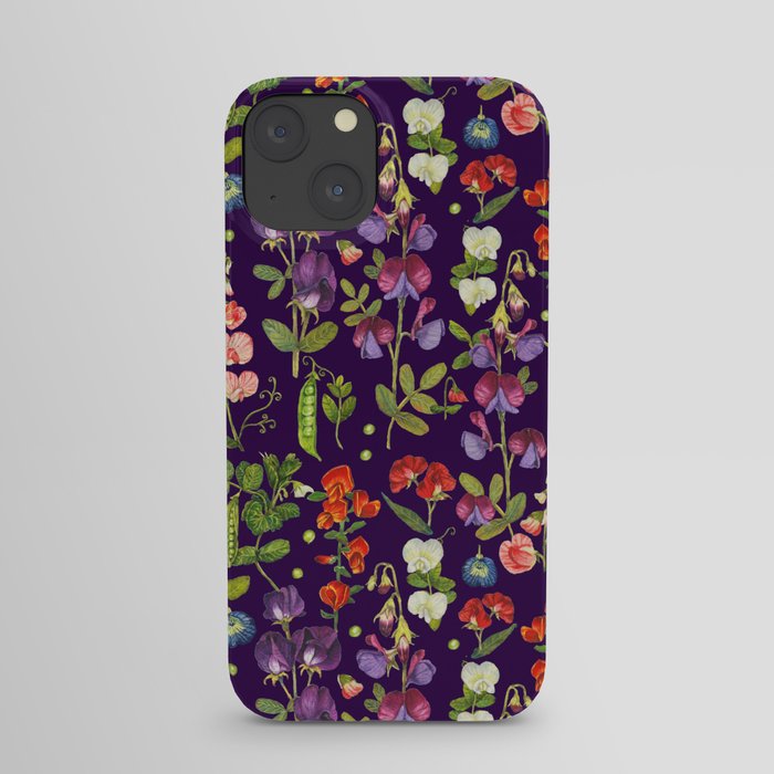 Beautiful Pea Flowers and Peas - dark iPhone Case