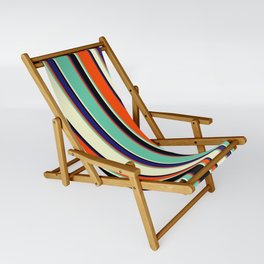 [ Thumbnail: Red, Aquamarine, Light Yellow, Black & Midnight Blue Colored Lines/Stripes Pattern Sling Chair ]