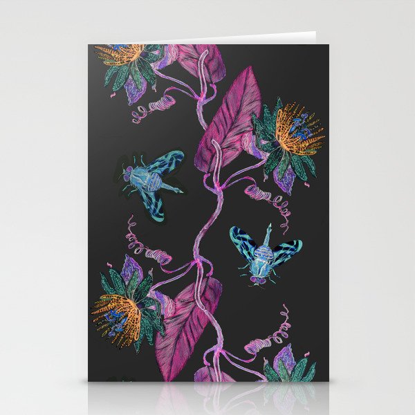 Neon Fruit Flies and Passion Flowers Stationery Cards