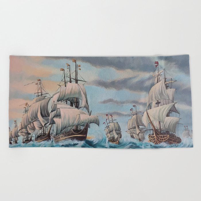 Ships Battle Beach Towel