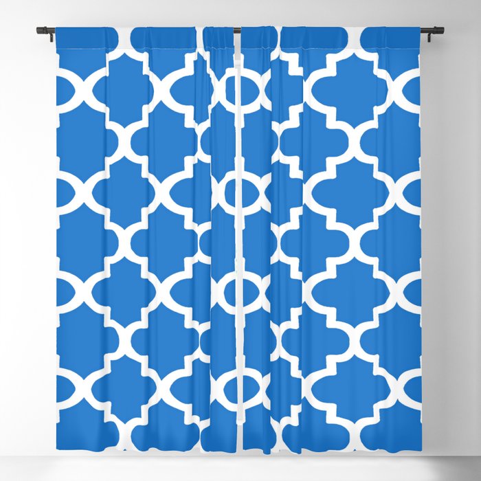 Quatrefoil Pattern In White Outline On Classic Blue Blackout Curtain