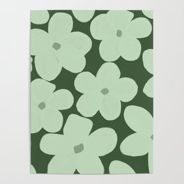 Groovy Flowers in Mint on Dark Green Poster