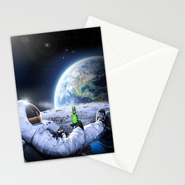 Astronaut on the Moon with beer Stationery Card