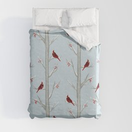 Red Cardinal Bird In The Winter Forest Duvet Cover