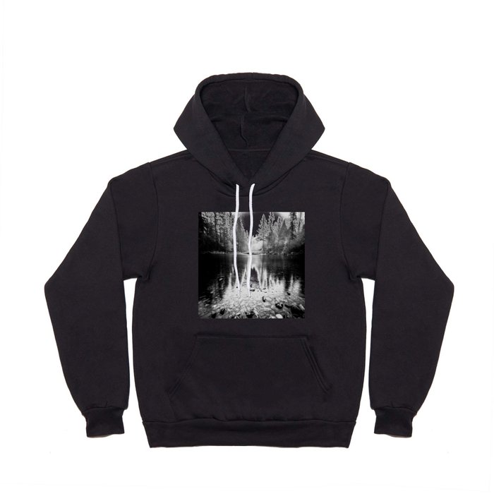 Forest Reflection Lake - Black and White  - Nature Photography Hoody