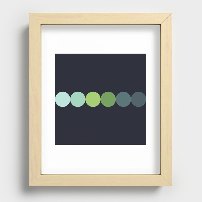 Dot - Colorful Minimalistic Geometric Circle Art Pattern Green on Dark Blue Recessed Framed Print