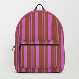 [ Thumbnail: Orchid & Sienna Colored Lines Pattern Backpack ]