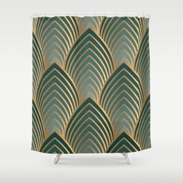 Geometric seamless pattern with golden and green colors. Vintage illustration.  Shower Curtain