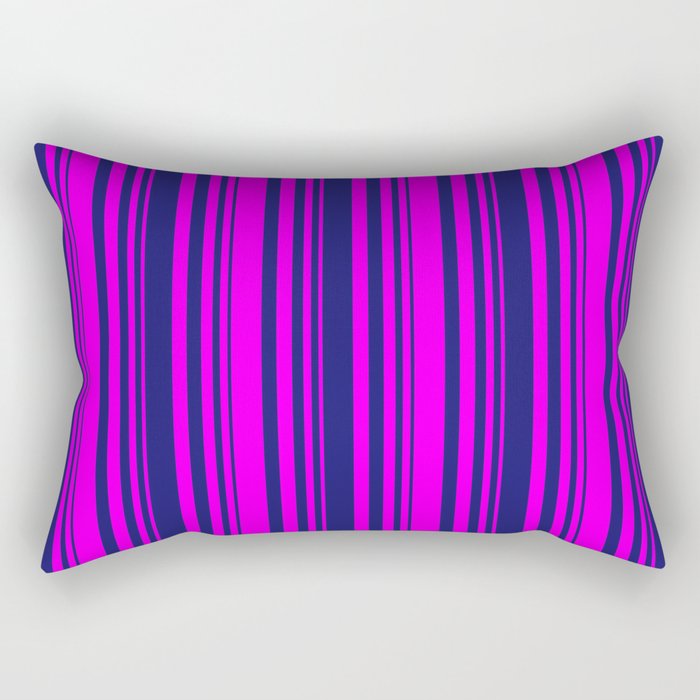 Midnight Blue & Fuchsia Colored Lines Pattern Rectangular Pillow