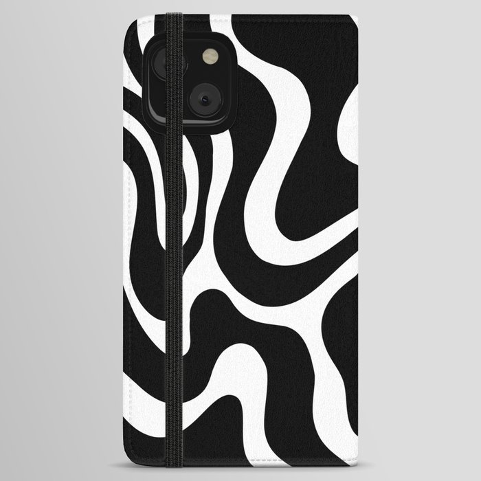 Warped Swirl Marble Pattern (black/white) iPhone Wallet Case