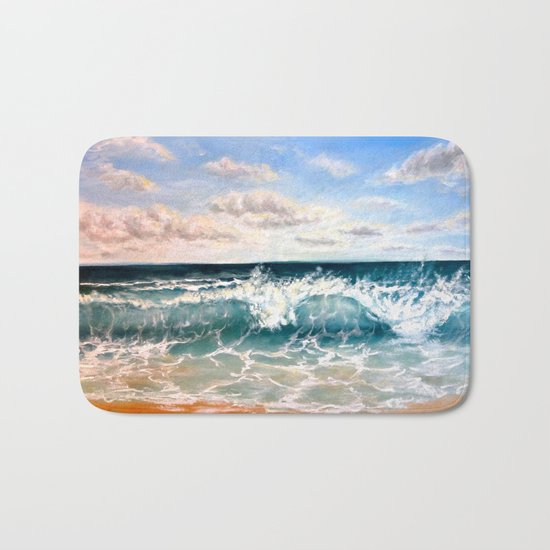 Waves On The Beach Oil Painting Bath Mat By Larisacarli Society6
