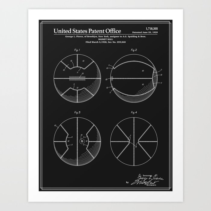 Basketball Patent - Black Art Print