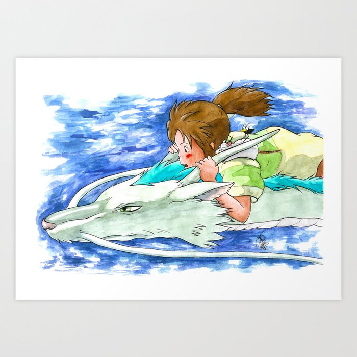 Ghibli Spirited Away Sky Illustration Art Print