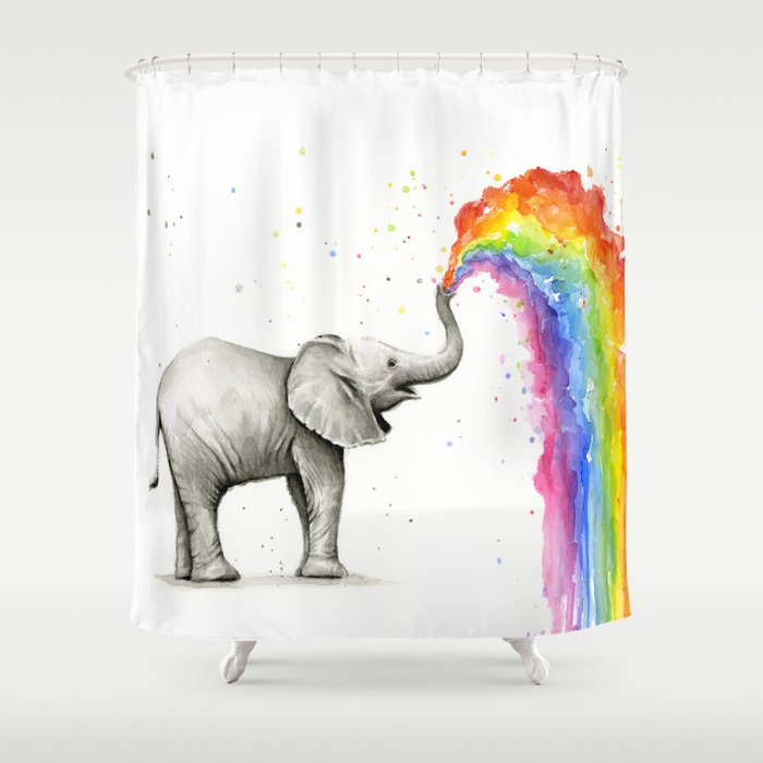 Rainbow Baby Elephant Shower Curtain