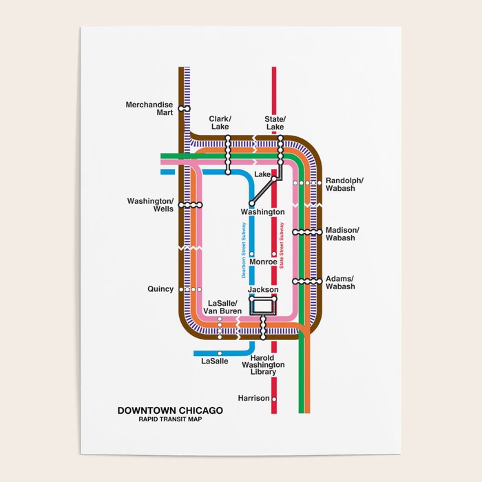Downtown Chicago Loop Map Poster by Design Outfitters | Society6