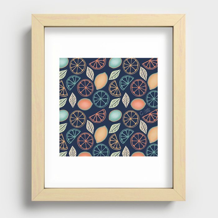 Citrus Slices on Navy Recessed Framed Print