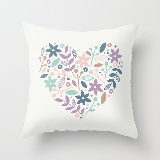 Floral Heart - in Cream Throw Pillow