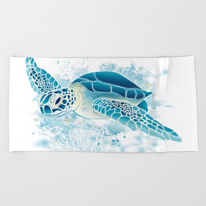 Sea Turtle - Blue Beach Towel