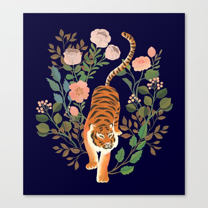 Tiger Floral Garden Canvas Print