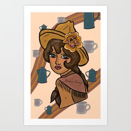 Coffee Sippin Cathy Art Print | Coffee, Homedecor, Western, Cowgirl, Westerndecor, Drawing, Digital 
