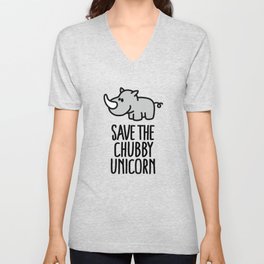 Save the chubby unicorn V Neck T Shirt | Cartoon, Digital, Comic, Rhino, Rhinoceros, Rescue, Funny, Unicorn, Chubby, Drawing 
