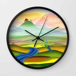 Fantasy valley naive artwork Wall Clock