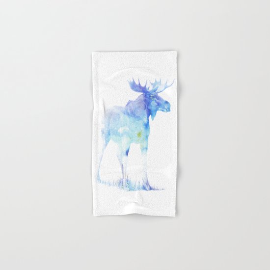 Blue Watercolor Moose Hand & Bath Towel