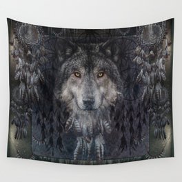 Winter mode - Wolf Dreamcatcher Wall Tapestry