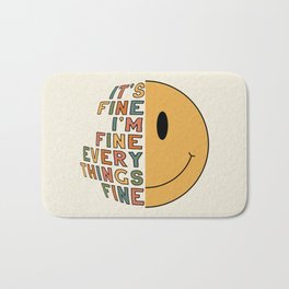 Mental Health I'm Fine Smiley Face Bath Mat | Pop Art, Curated, Graphicdesign, Drawing, Smiley Face, Mental Health, Stigma, Typography, Therapy, Awareness 