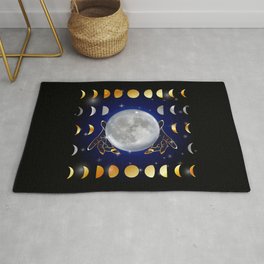 Moon phases magic womans hands on third eye reading crystal ball Area & Throw Rug